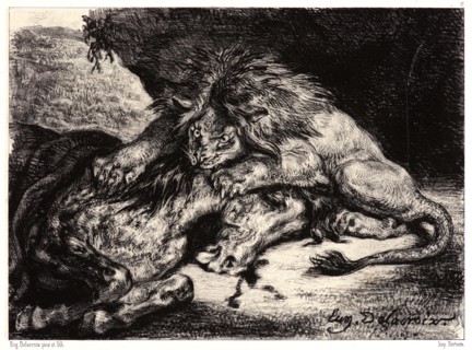 EugÃ¨ne Delacroix (French, 1798 - 1863). Lion Devouring a Horse (Lion Devorant un Cheval), after