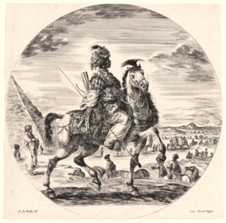 Stefano Della Bella (Italian, 1610 - 1664). Cavalier nÃ¨gre allant vers la droite, 1651. Etching.
