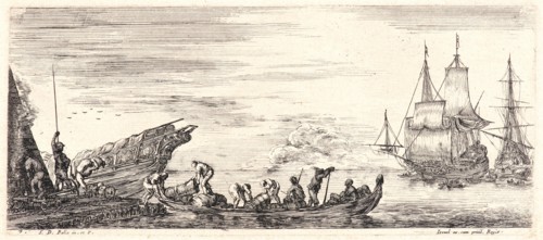 Stefano Della Bella (Italian, 1610 - 1664). Sentinelle et trois debardeurs, 1644. From Divers