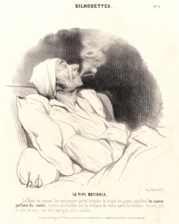 Honoré Daumier (French, 1808 - 1879). La Pipe Matinale, 1841. From Silhouettes. Lithograph on white