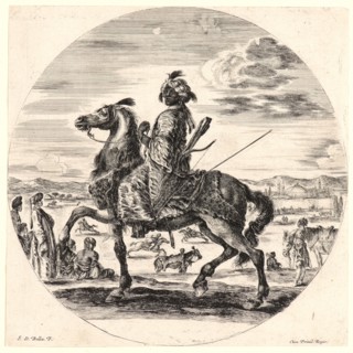 Stefano Della Bella (Italian, 1610 - 1664). Cavalier nÃ¨gre se dirigeant vers la gauche, 1651.