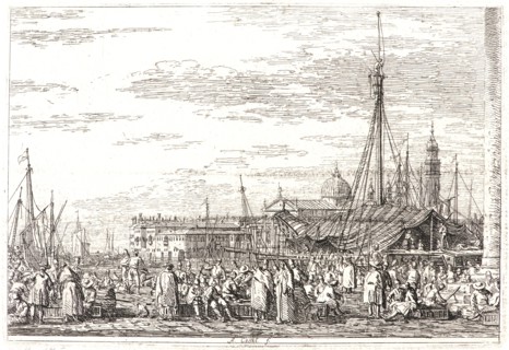 Canaletto (aka Antonio Canale) (Italian, 1697 - 1768). The Market Place on the Ponte Realto (Marché