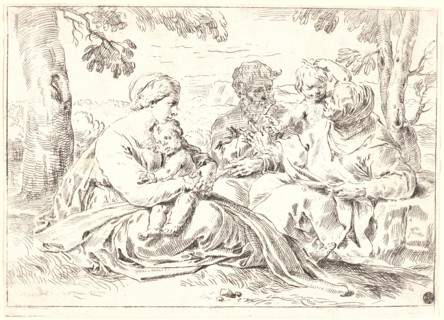 Simone Cantarini (Italian, 1612 - 1648). The Holy Family and St. Elizabeth and St. John, 17th