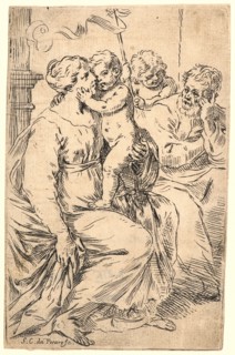 Simone Cantarini (Italian, 1612 - 1648). The Holy Family with St. John, 17th century. Etching.
