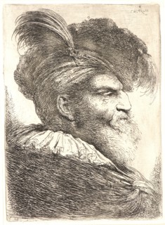 Giovanni Benedetto Castiglione (Italian, 1609 - 1664). Bearded Man Wearing a Bonnet with a Plume,