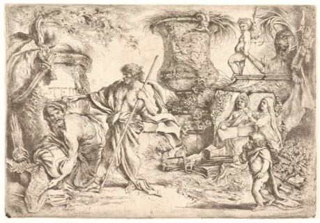 Giovanni Benedetto Castiglione (Italian, 1609 - 1664). Two Men and a Child amid Ruins, 1655.