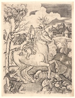 Monogrammist AF (Italian, active ca. 1500). Winged Genius on Horseback, ca. 1515. Engraving.