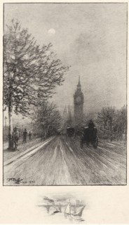 Félix Hilaire Buhot (French, 1847 - 1898). The Embankment, Westminster, London, 1892. Lithograph.