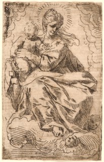 Attributed to Simone Cantarini (Italian, 1612 - 1648). The Virgin and Child on a Cloud, 17th