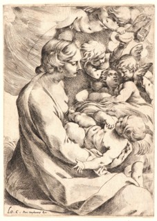 Attributed to Lodovico Carracci (Italian, 1555 - 1619). Virgin and Child with Angels. Etching.