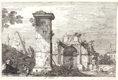 Canaletto (aka Antonio Canale) (Italian, 1697 - 1768). Landscape with Ruins beside the Pyramid (Le