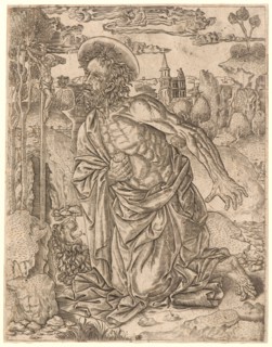 Anonymous (Italian). St. Jerome in Penitence, ca. 1500. Engraving on laid paper. Plate: 220 mm x
