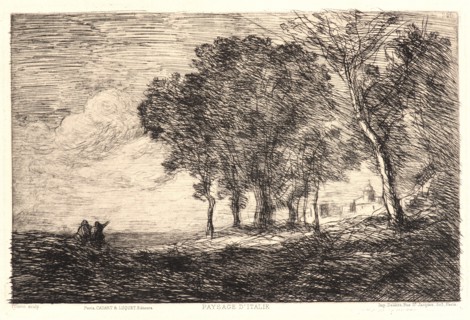 Jean-Baptiste-Camille Corot (French, 1796 - 1875). Italian Landscape, 1866. Etching on wove paper.