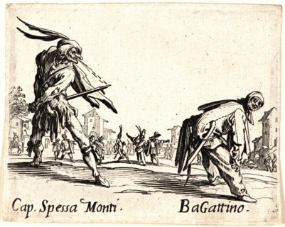 Jacques Callot (French, 1592 - 1635). Cap. Spessa Monti and BaGattino, 1622 and later. From Balli