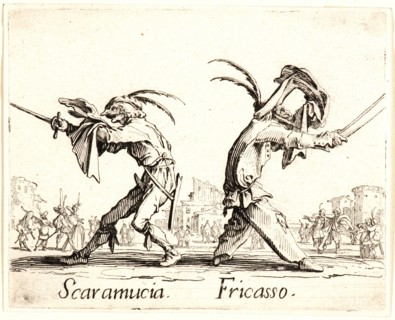 Jacques Callot (French, 1592 - 1635). Scaramucia and Fricasso, 1622 and later. From Balli di