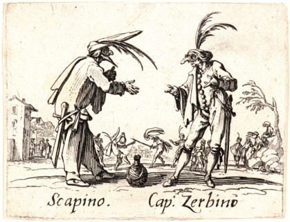 Jacques Callot (French, 1592 - 1635). Scapino and Cap. Zerbino, 1622 and later. From Balli di