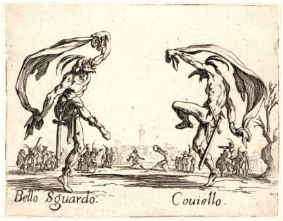 Jacques Callot (French, 1592 - 1635). Bello Sguardo and Couiello, 1622 and later. From Balli di