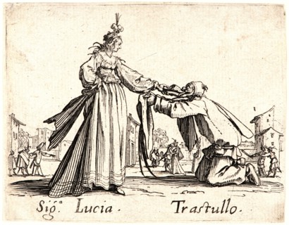 Jacques Callot (French, 1592 - 1635). Sig. Lucia and Trastullo, 1622 and later. From Balli di