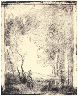 Jean-Baptiste-Camille Corot (French, 1796 - 1875). Jeune Mere a l'Entree d'un Bois, 1856. From