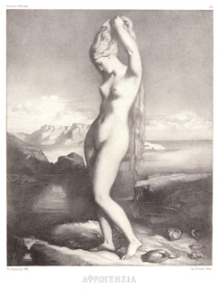 Théodore Chassériau (French, 1819 - 1856). Vénus AnadyomÃ¨ne, 1839. From Souvenirs d'Artistes.