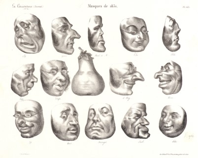 Honoré Daumier (French, 1808 - 1879). Masques de 1831, 1832. Lithograph on white wove paper. Image: