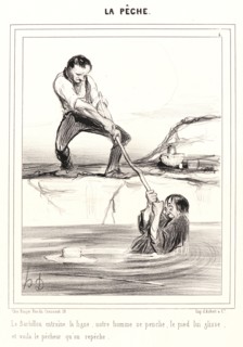 Honoré Daumier (French, 1808 - 1879). Le barbillon entraine la ligne..., 1840. From La PÃªche.
