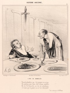 Honoré Daumier (French, 1808 - 1879). L'Epée de Damocles, 1842. From Histoire Ancienne. Lithograph