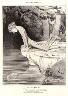 Honoré Daumier (French, 1808 - 1879). Le beau Narcisse, 1842. From Histoire Ancienne. Lithograph on