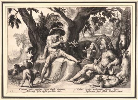 Anonymous after Hendrick Goltzius (Dutch, 1558 - 1617). Mercury Putting Argus to Sleep, ca. 1589.
