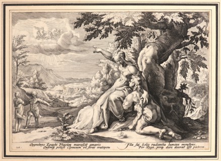Anonymous after Hendrick Goltzius (Dutch, 1558 - 1617). Clymene Urging Phaeton to Find Helios, ca.