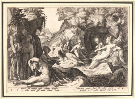 Anonymous after Hendrick Goltzius (Dutch, 1558 - 1617). Diana and Her Nymphs Discovering Callisto's