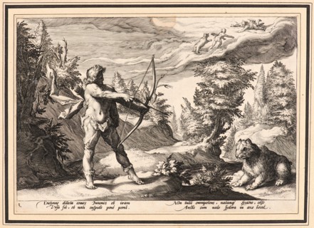 Anonymous after Hendrick Goltzius (Dutch, 1558 - 1617). Arcas Preparing to Kill His Mother, ca.