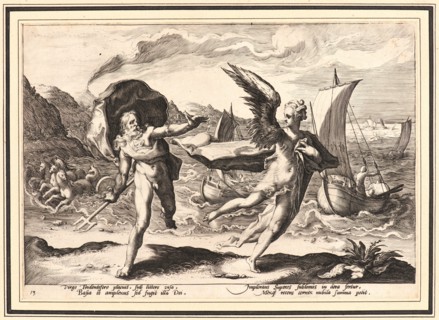 Anonymous after Hendrick Goltzius (Dutch, 1558 - 1617). Neptune Pursuing Coronis, Who Is Changed