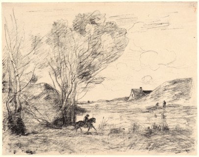 Jean-Baptiste-Camille Corot (French, 1796 - 1875). Rider in the Reeds, 1871. Transfer lithograph on