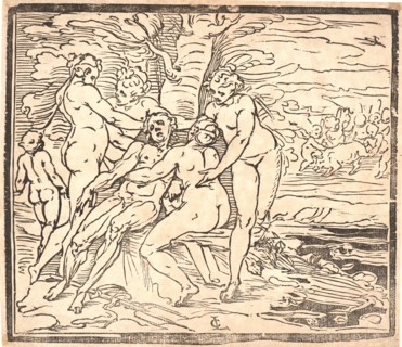 Luca Cambiaso (Italian, 1527 - 1585). Venus Mourning the Death of Adonis, 16th century. Woodcut.