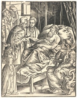 Anonymous (Italian). Sickroom of an Old Man, 16th century (printed later). Woodcut on laid paper,