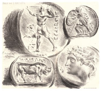 EugÃ¨ne Delacroix (French, 1798 - 1863). Four Antique Medals (Quatre Médailles Antiques), 1825.