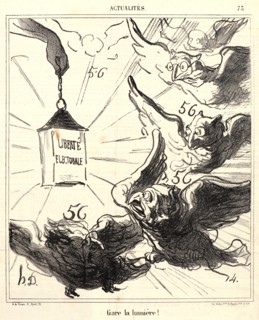 Honoré Daumier (French, 1808 - 1879). Gare la lumiÃ¨re!, 1870. From Actualités. Lithograph on