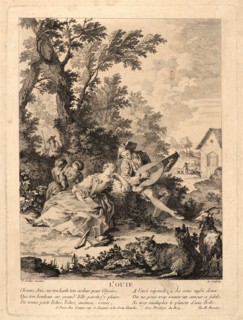 Pierre-Alexandre Aveline (French, 1702 - 1760). Sense of Hearing (L'Ouie), 18th century. Etching on
