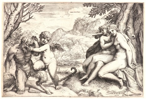 Agostino Carracci (Italian, 1557 - 1602). Omnia Vincit Amor, 1599. Engraving (and on verso, an