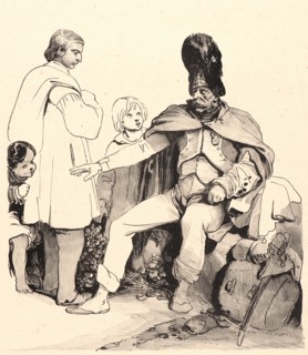 Nicolas Toussaint Charlet (French, 1792 - 1845). Wounded Grenadier of the Imperial Guard Talking to