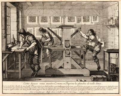 Abraham Bosse (French, 1602 - 1676). The Printers in Their Workroom, 1642. From Artists in Their
