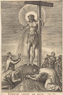 Monk catches the blood of Christ, Johannes Wierix, 1616