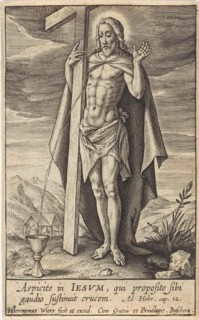 Blood of Christ flows into chalice, Hieronymus Wierix, 1563 - before 1619