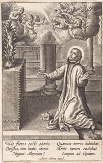 Aloysius Gonzaga kneeling before an altar, Antonie Wierix (II), Anonymous, 1565 - before 1604
