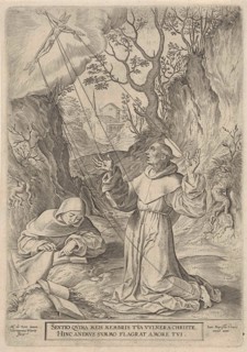 Francis of Assisi receiving the stigmata of Christ, Hieronymus Wierix, Johannes Baptista Vrints