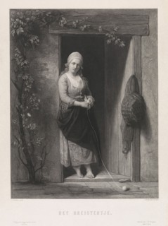 Young woman with knitting, Johann Wilhelm Kaiser (I), Kemink & Zoon, J.F. Brugman, 1823 - 1900