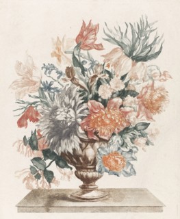 Stone vase with flowers on a platter, Anonymous, Jean Baptiste Monnoyer, Johan Teyler, 1688 - 1698