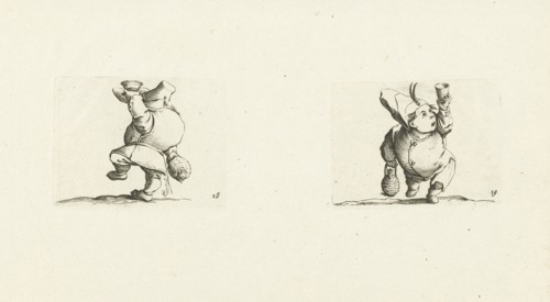 Dwarf with bottle and glass, drink spilling; Dwarf with bottle and glass, Jacques Callot, Abraham