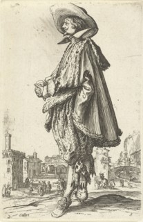 Noble man with hat, seen on the left, Jacques Callot, print maker: Anonymous, Frederik de Wit